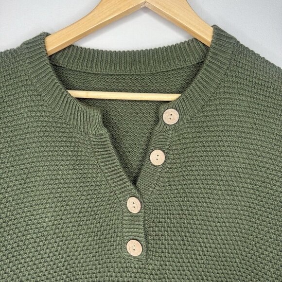 Women’s Forest Green Chunky Knit Earthy Style Sweater Boho Size Large - Picture 2 of 6
